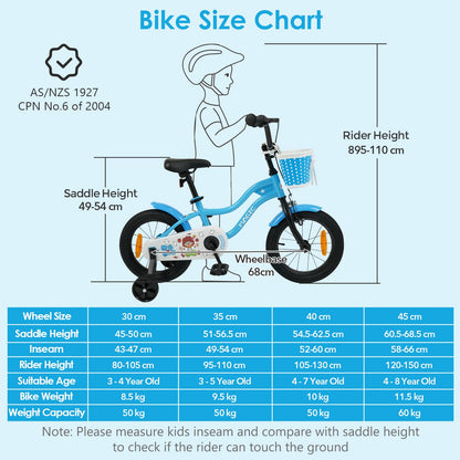 12/14/16/18 Inch Kids Bicycle with Training Wheels and Dual Brake System for Girls and Boys