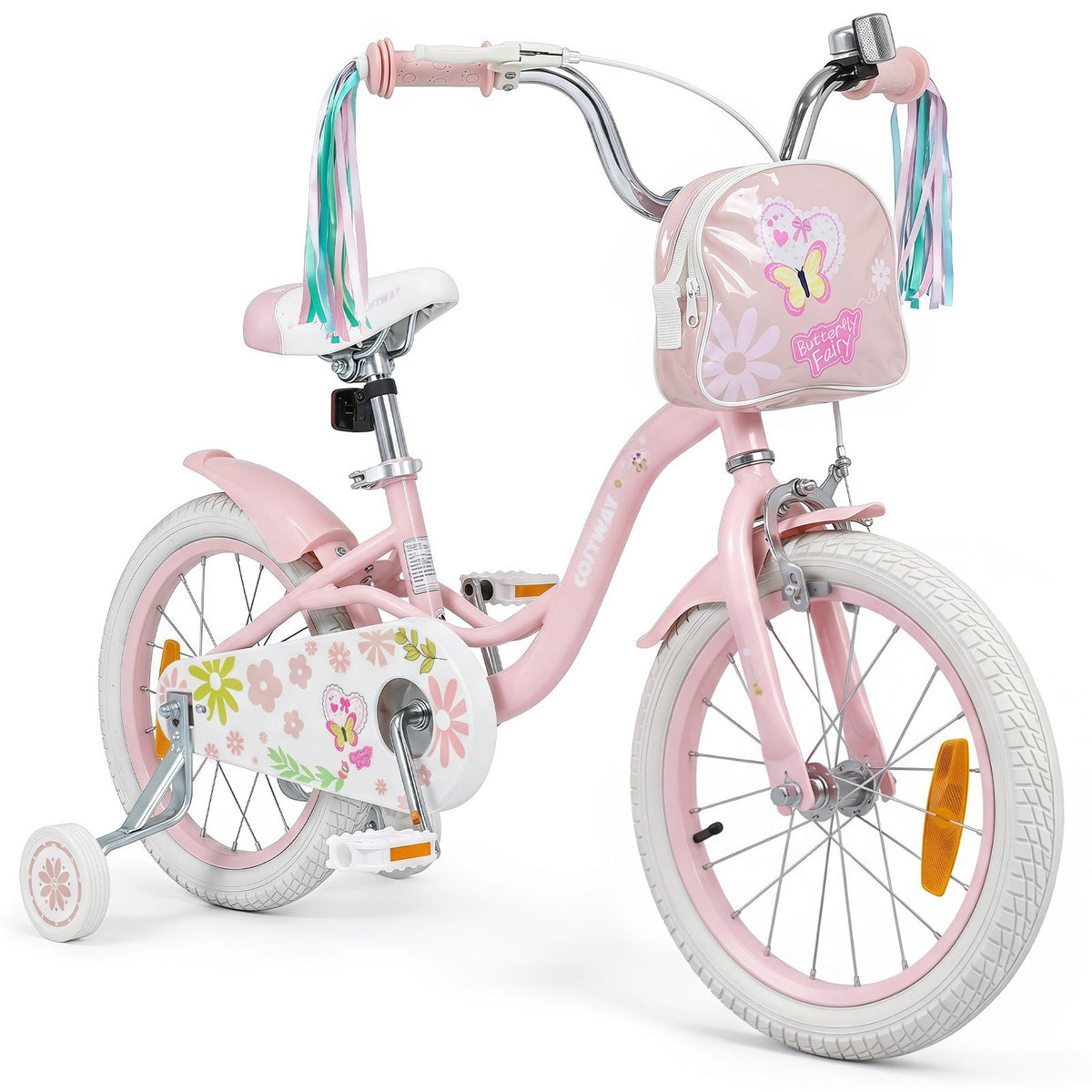 14/16 Inch Girls Bike with Front Bag and Streamers for 3-5/4-7 Years Old