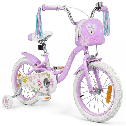 14/16 Inch Girls Bike with Front Bag and Streamers for 3-5/4-7 Years Old