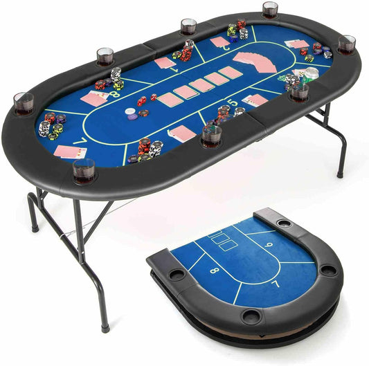 8 Players Card Board Game Table w/ 8 Cup Holders