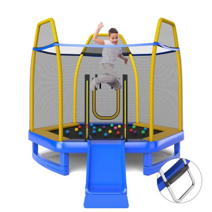 3 in 1 7FT Kids Trampoline with Slide Ladder and Ocean Balls