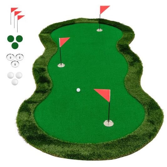 300 x 150 cm Golf Putting Green Practice Mat with 3 Holes and Golf Balls