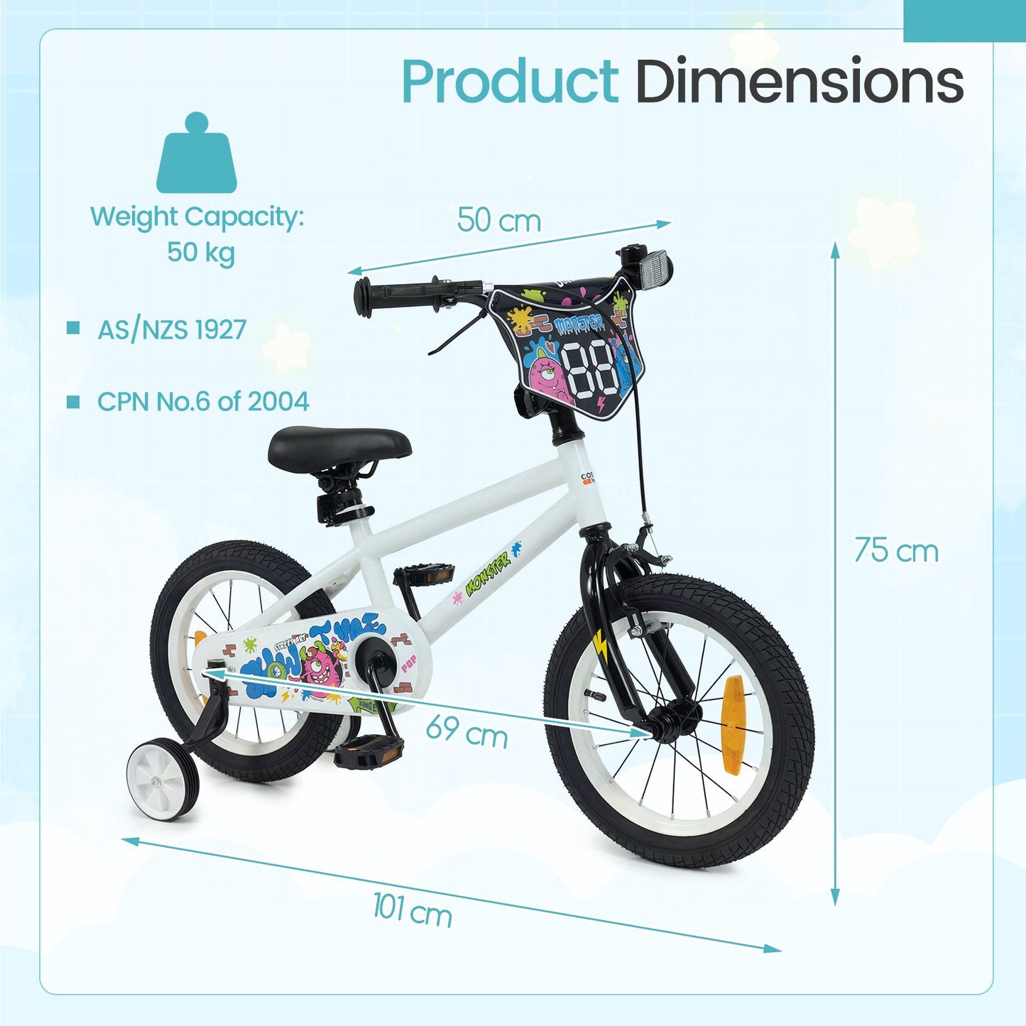 Children Bicycle with Handbrake and Height-Adjustable Seat for Boys and Girls