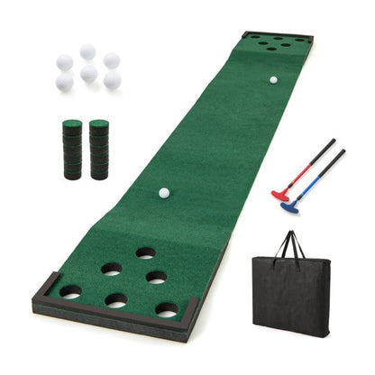 Golf Pong Game Set Portable Golf Putting Mat with 2 Adjustable Putters