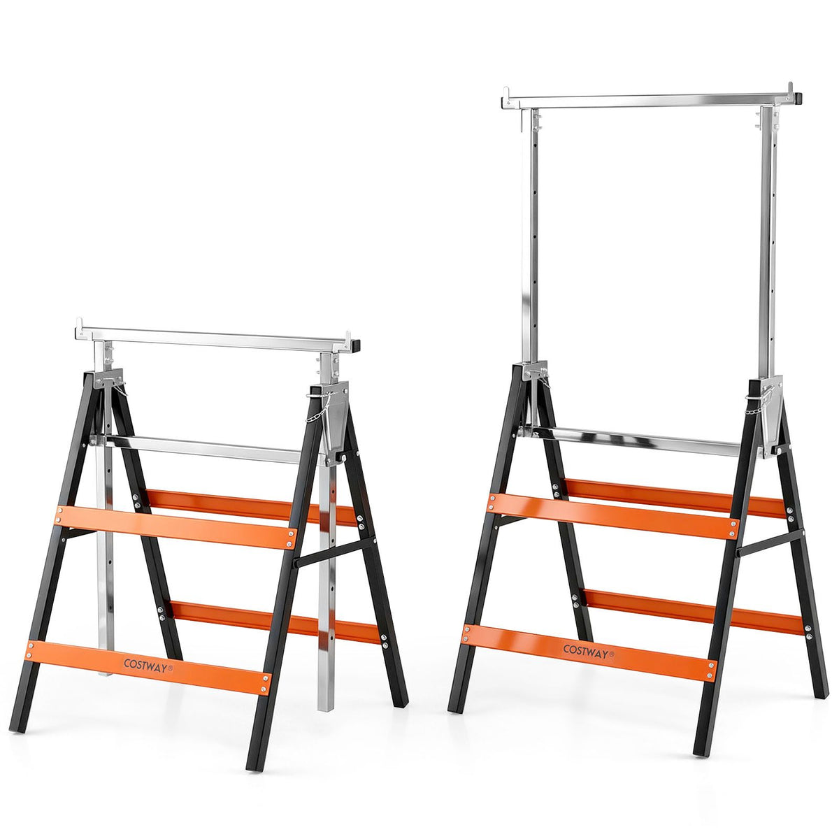 2 Pack Folding Saw Horses Adjustable Height Sawhorse Set with Top Limit Clip