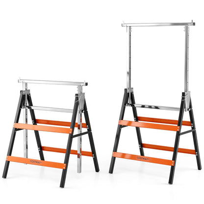 2 Pack Folding Saw Horses Adjustable Height Sawhorse Set with Top Limit Clip