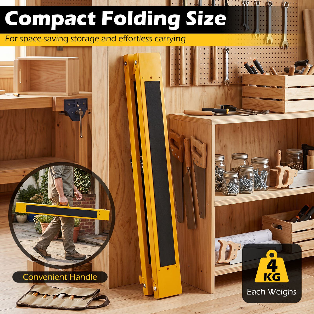 2-Pack Folding Saw Horses with Non-Topple Surface and Quick Open Legs for Woodworking