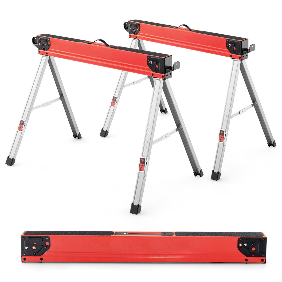 2 Pack Heavy Duty Saw Horses with Folding Design Non-slip Pads and Surface for Woodworking
