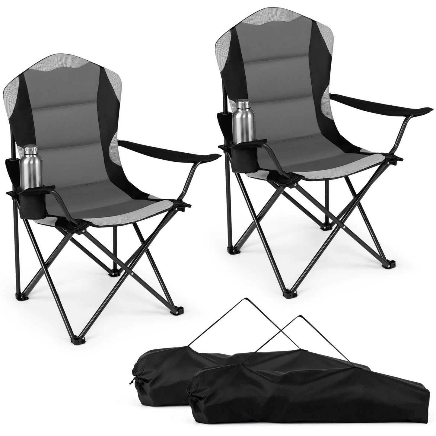 2 Pieces Folding Camping Chairs for Adults with Cup Holders