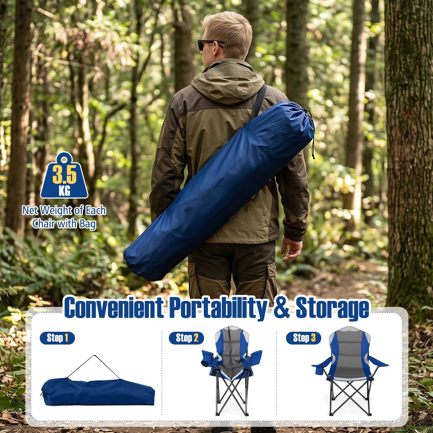 2 Pieces Folding Camping Chairs for Adults with Cup Holders