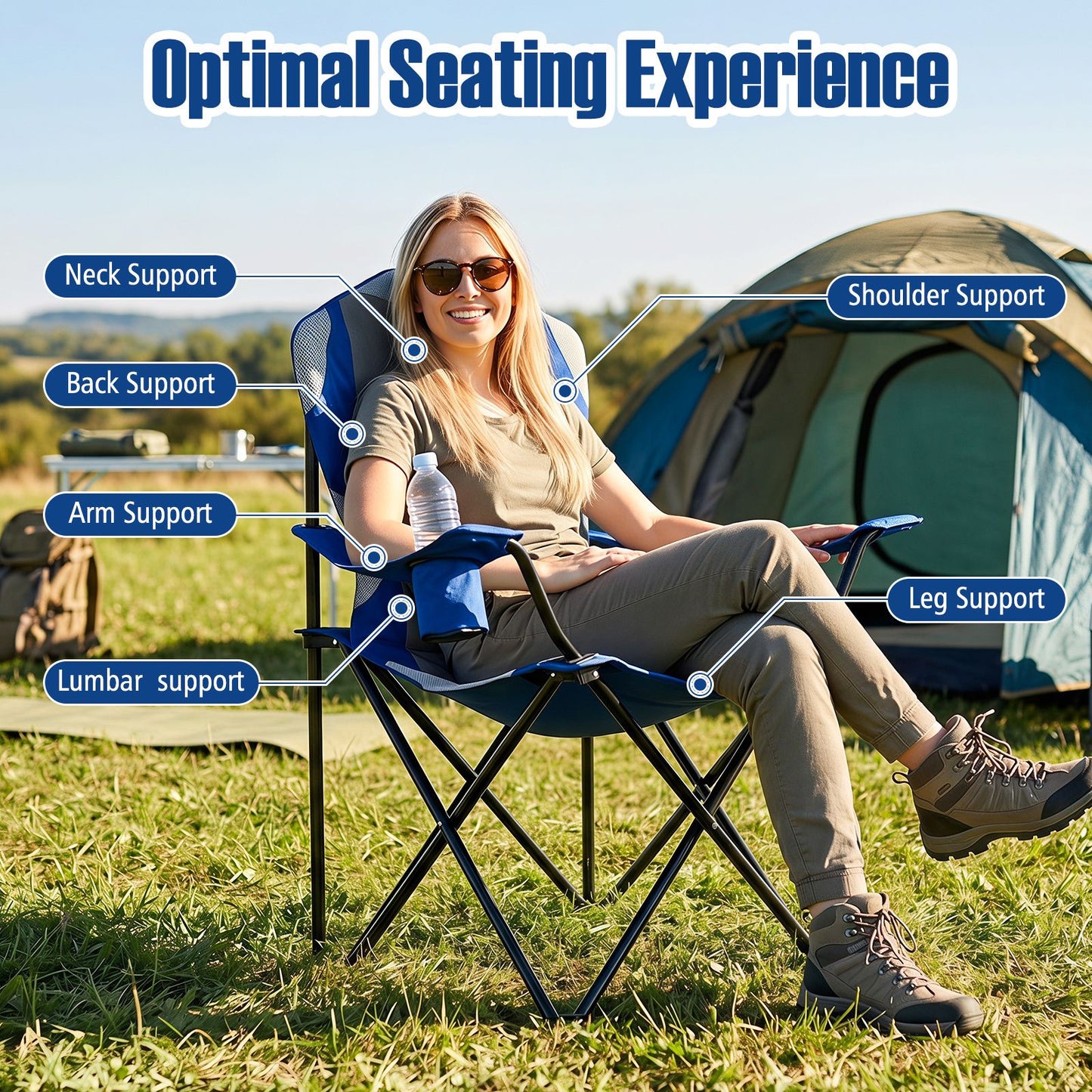 2 Pieces Folding Camping Chairs for Adults with Cup Holders