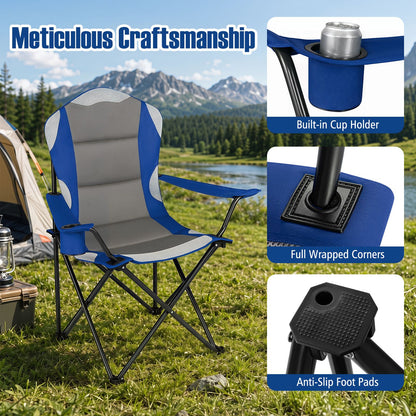 2 Pieces Folding Camping Chairs for Adults with Cup Holders