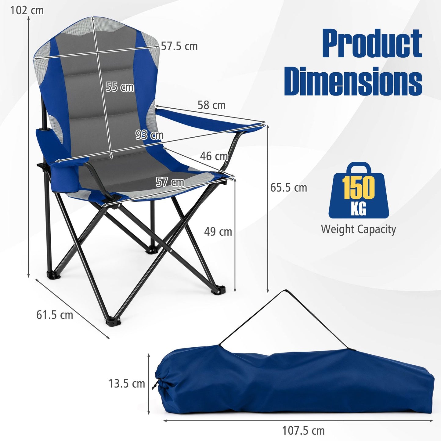 2 Pieces Folding Camping Chairs for Adults with Cup Holders