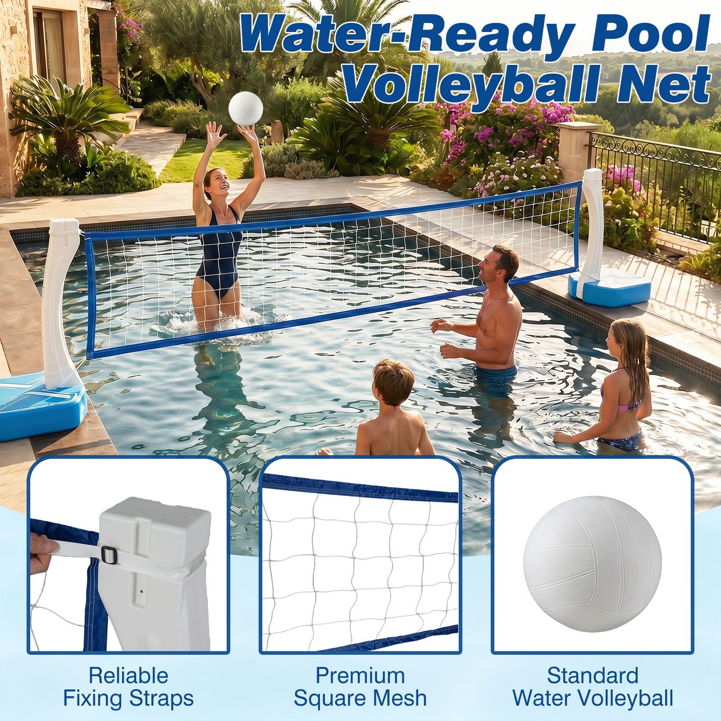 2-in-1 Pool Basketball Hoop and Pool Volleyball Net with Weighted Base