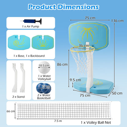 2-in-1 Pool Basketball Hoop and amp with Weighted Base and 2 Basketballs