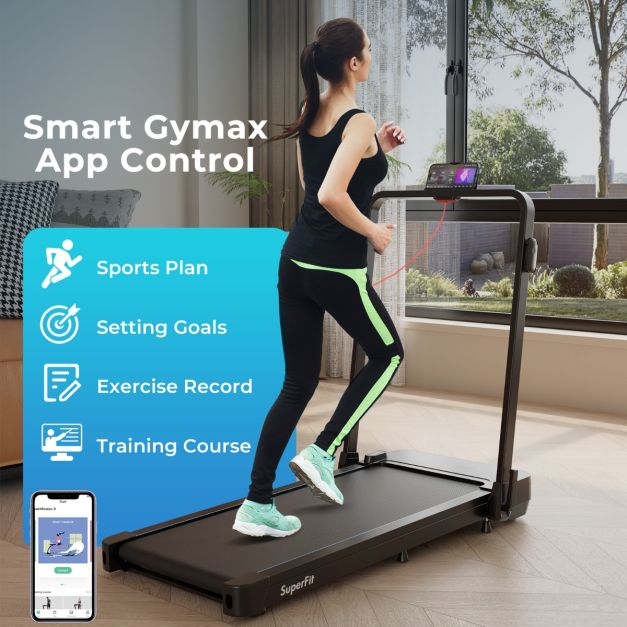 2 in 1 Folding Treadmill with Remote and APP Control and LED Display
