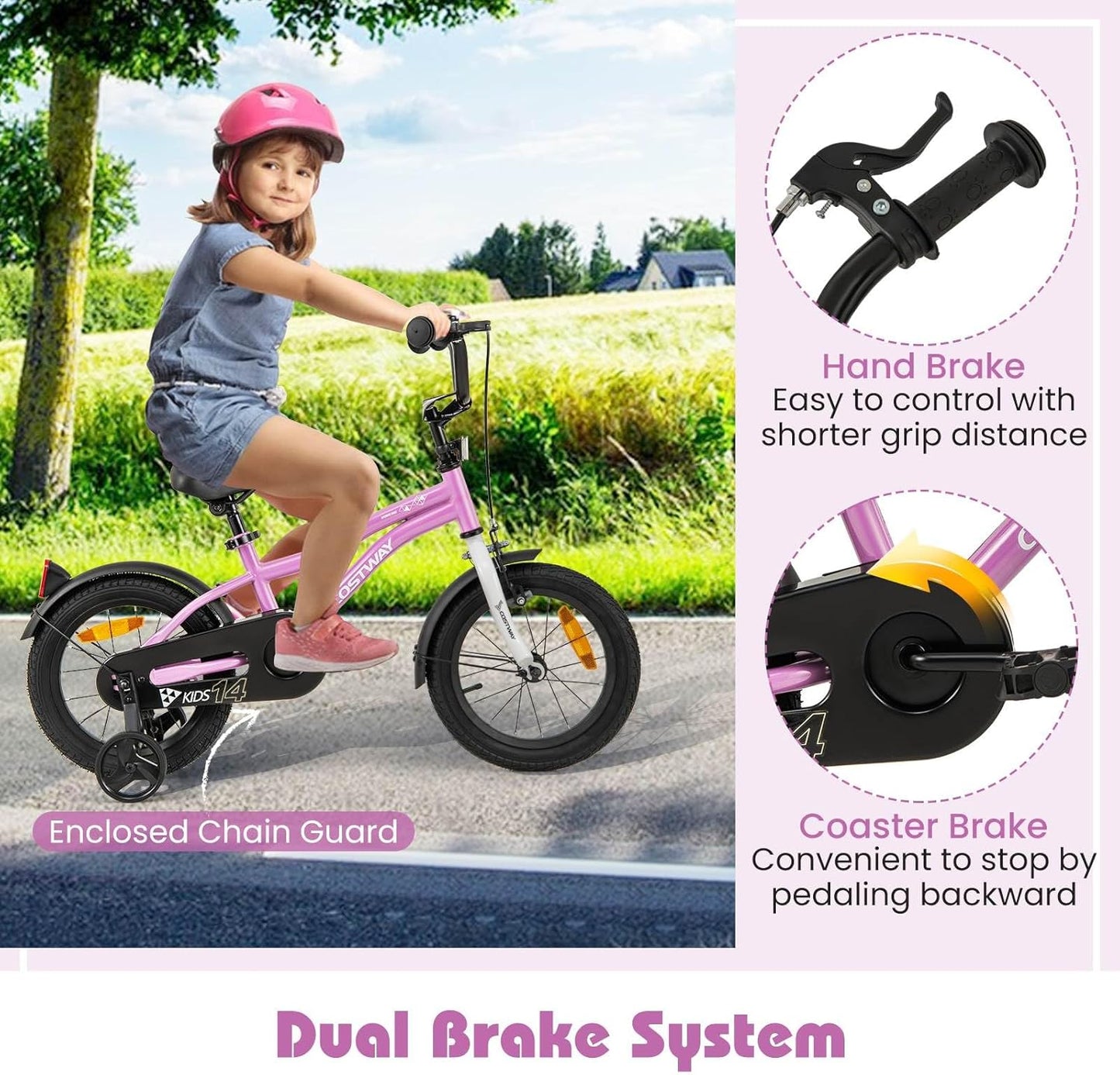 12/14/16/18 Inch Kids Bike Adjustable with Removable Training Wheels for Aged 3-8