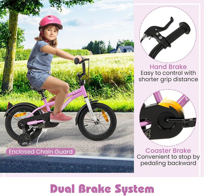 12/14/16/18 Inch Kids Bike Adjustable with Removable Training Wheels for Aged 3-8