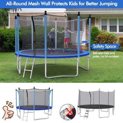 12 FT Outdoor Trampoline with Enclosure Net and Ladder
