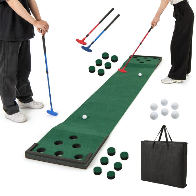Golf Pong Game Set Portable Golf Putting Mat with 2 Adjustable Putters