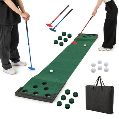 Golf Pong Game Set Portable Golf Putting Mat with 2 Adjustable Putters