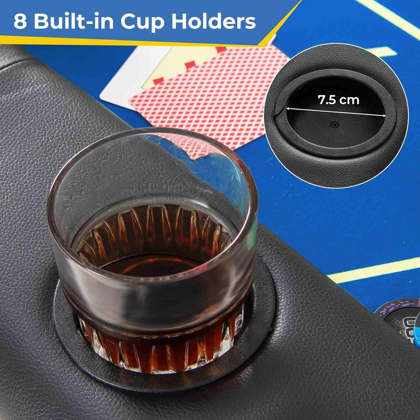 8 Players Card Board Game Table w/ 8 Cup Holders