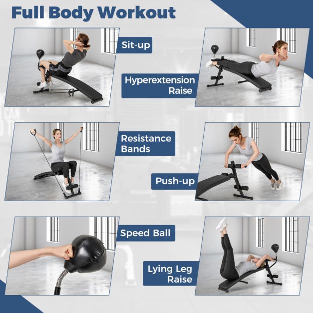 Foldable Decline Sit Up Bench with Speed Balland 2 Resistance Bands