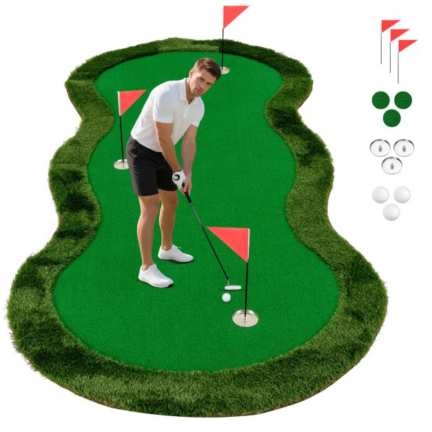 300 x 150 cm Golf Putting Green Practice Mat with 3 Holes and Golf Balls