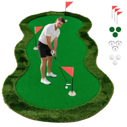 300 x 150 cm Golf Putting Green Practice Mat with 3 Holes and Golf Balls