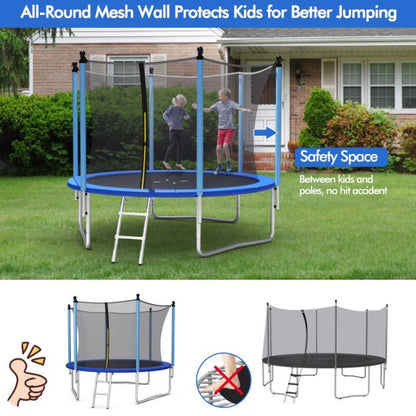 10FT Outdoor Trampoline with Enclosure Net and Ladder