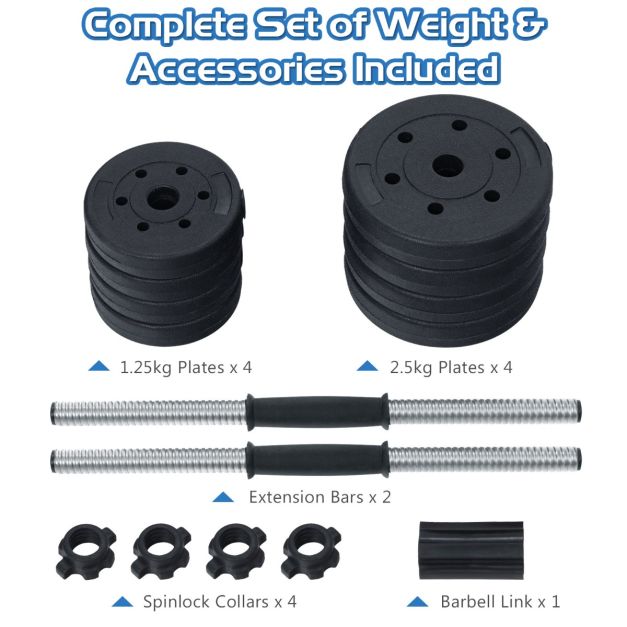 2 in 1 30KG Adjustable Dumbbell Set with Barbell Link Accessories