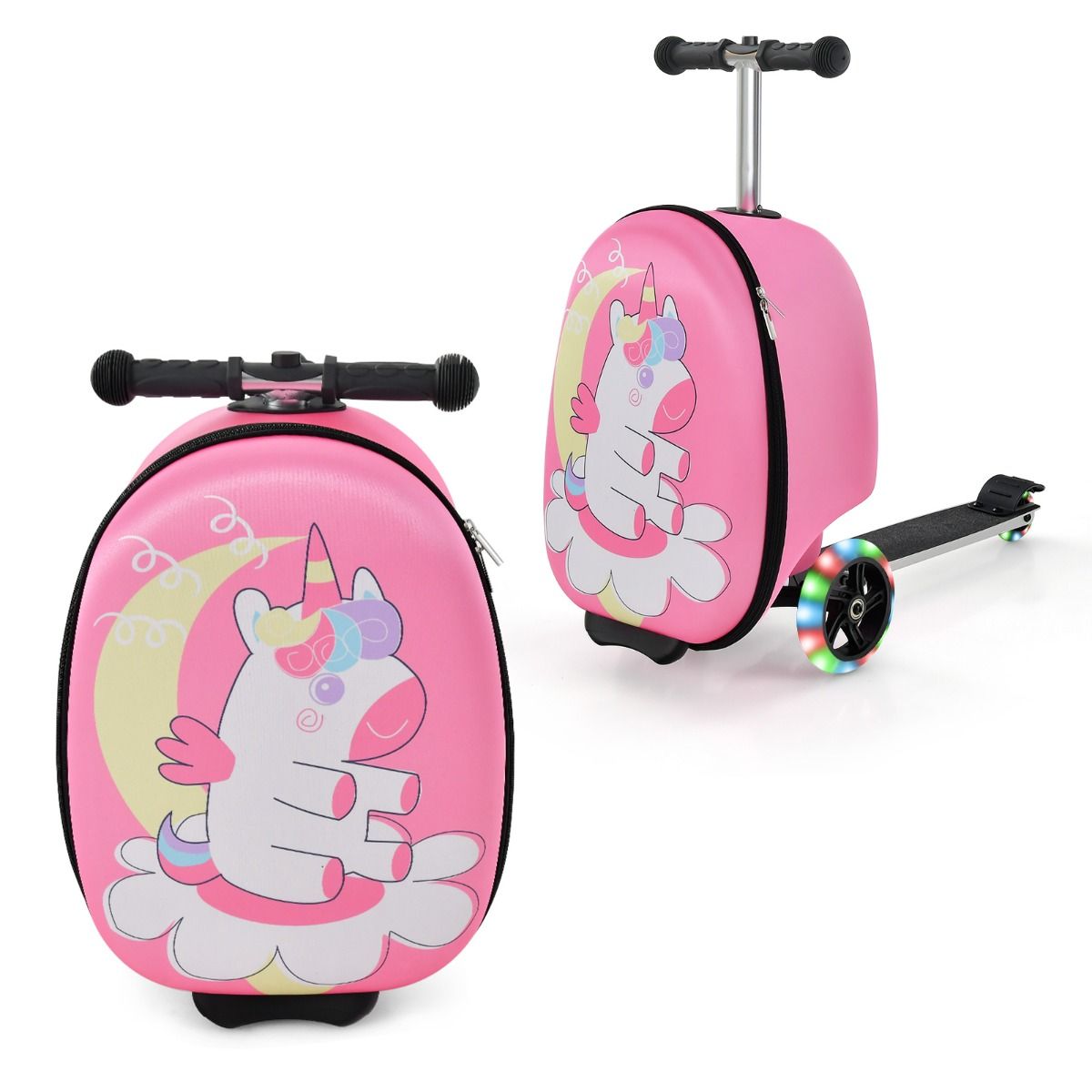 2-IN-1 Skateboard Luggage with 3 Color Lighted Wheels for Kids