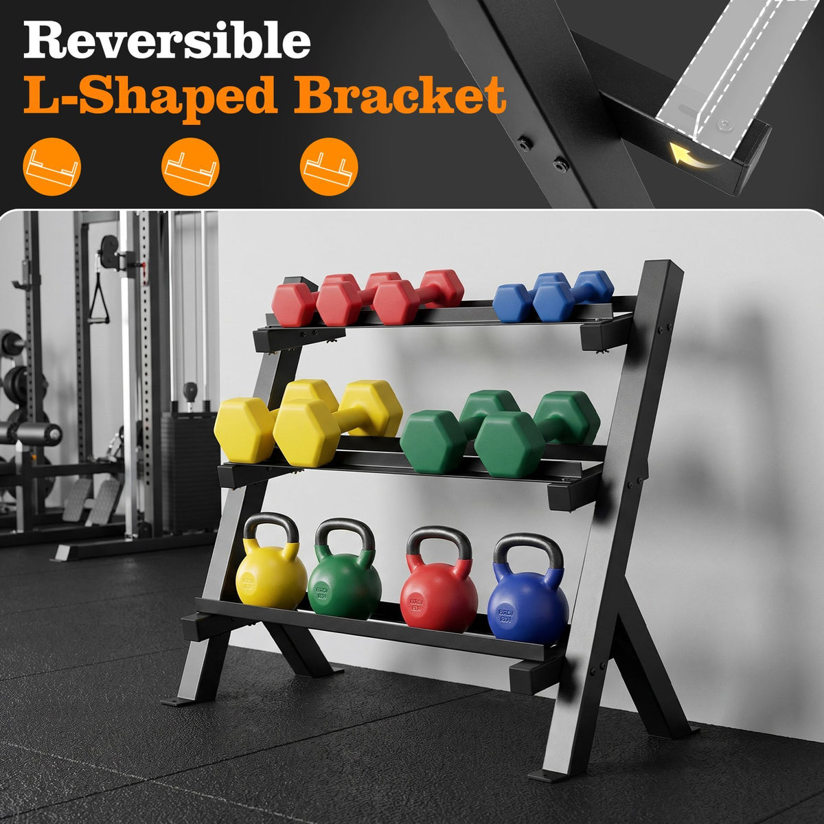 3-Tier Adjustable Dumbbell Rack Stand Only with Adjustable Spacing