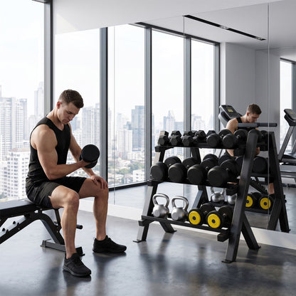 3-Tier Adjustable Dumbbell Rack Stand Only with Adjustable Spacing