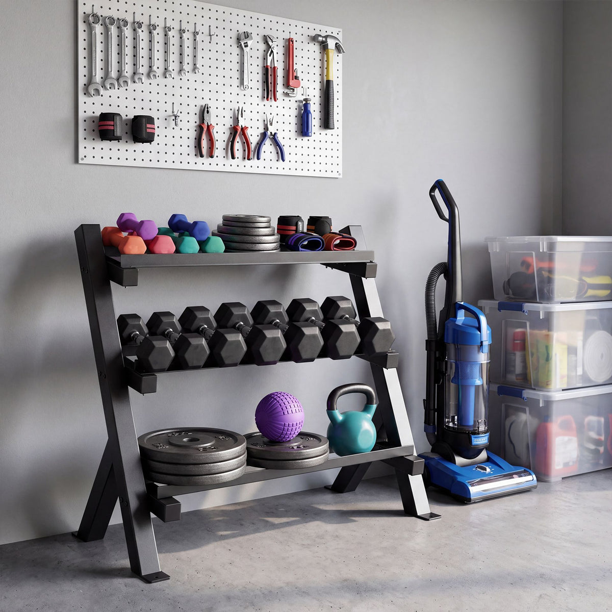 3-Tier Adjustable Dumbbell Rack Stand Only with Adjustable Spacing