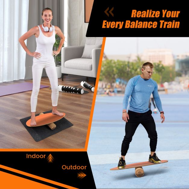 3-in-1 Wooden Balance Board Trainer with Roller & Blanket