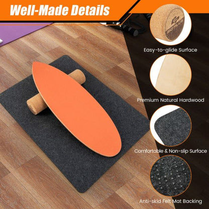 3-in-1 Wooden Balance Board Trainer with Roller & Blanket