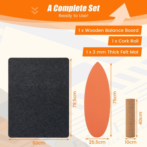 3-in-1 Wooden Balance Board Trainer with Roller & Blanket