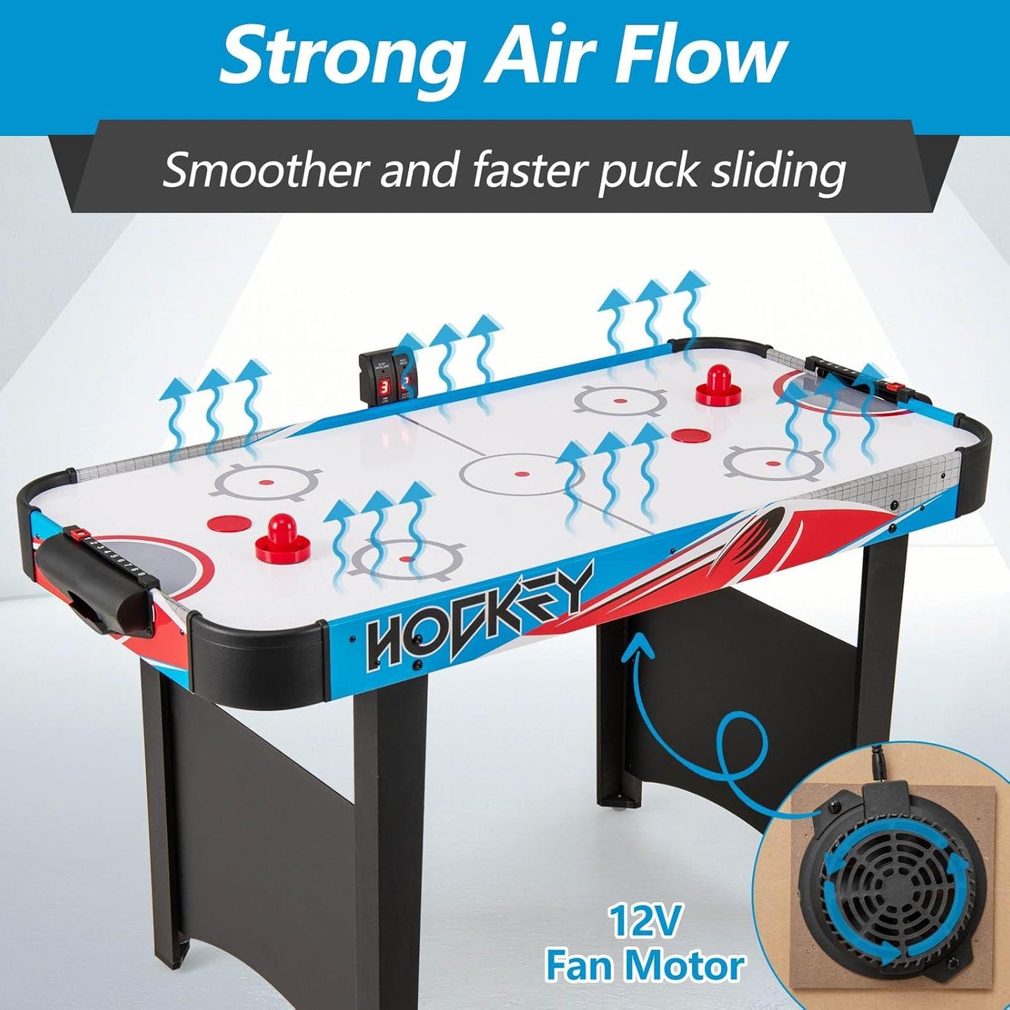 Indoor Hockey Game Table w/LED Scoreboard & Powerful 12V Motor for Adults and Kids