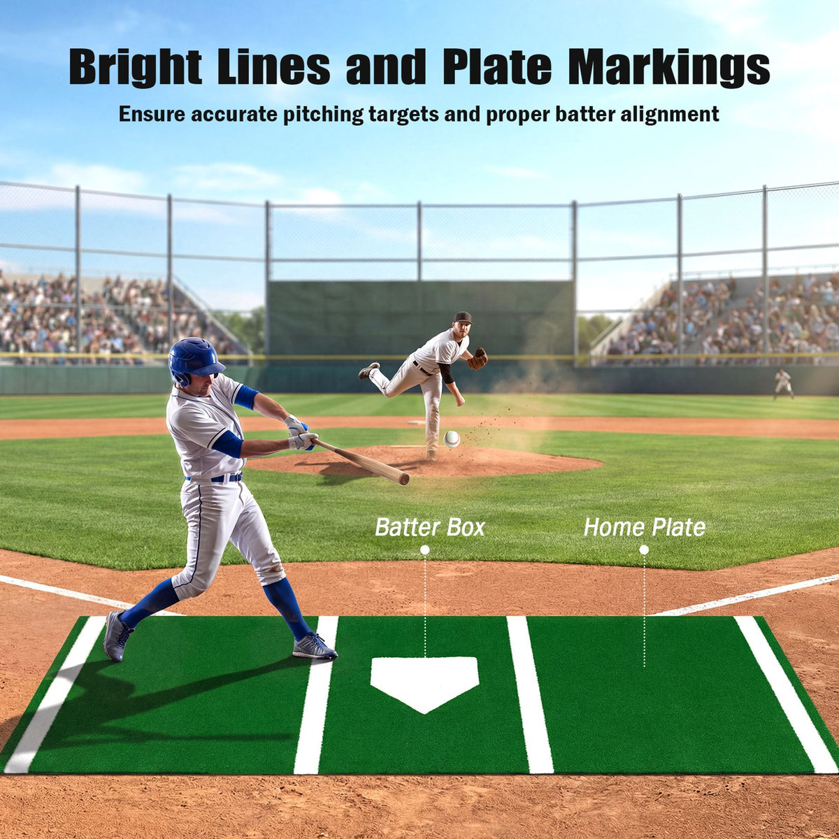 302 x 116 CM Baseball and Softball Hitting Mat Heavy-Duty 15 mm Turf