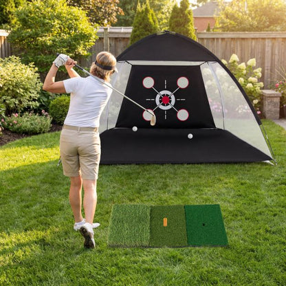 314 x 199 CM Golf Practice Net with Foldable Tri-Turf Mat and Carry Bag