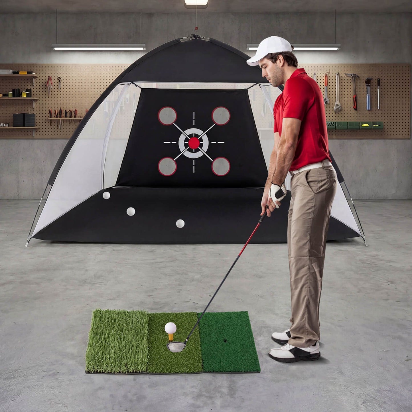 314 x 199 CM Golf Practice Net with Foldable Tri-Turf Mat and Carry Bag
