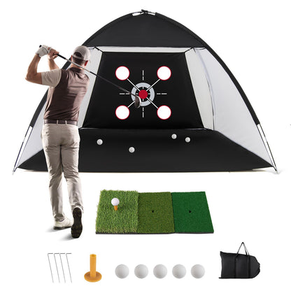 314 x 199 CM Golf Practice Net with Foldable Tri-Turf Mat and Carry Bag