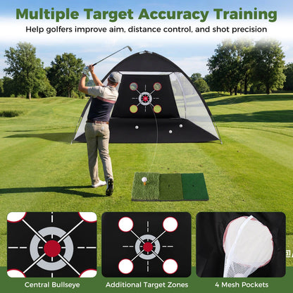 314 x 199 CM Golf Practice Net with Foldable Tri-Turf Mat and Carry Bag