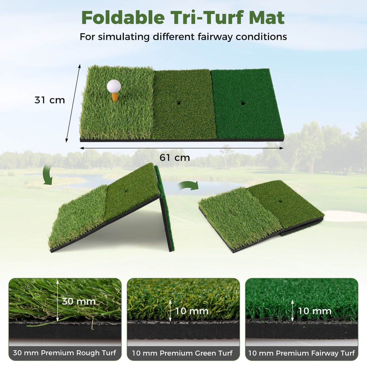 314 x 199 CM Golf Practice Net with Foldable Tri-Turf Mat and Carry Bag