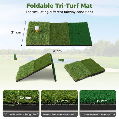 314 x 199 CM Golf Practice Net with Foldable Tri-Turf Mat and Carry Bag