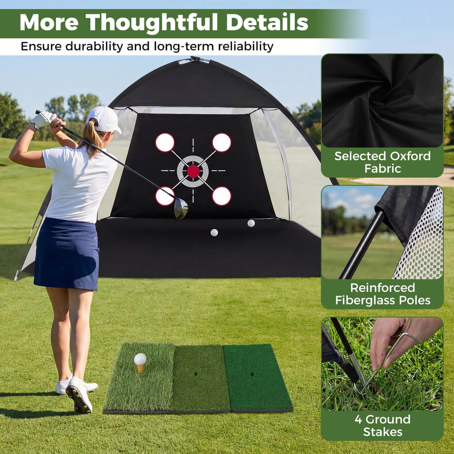 314 x 199 CM Golf Practice Net with Foldable Tri-Turf Mat and Carry Bag