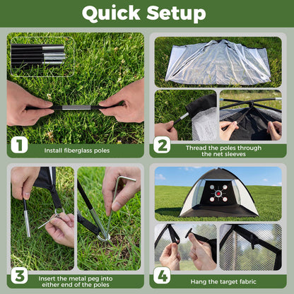 314 x 199 CM Golf Practice Net with Foldable Tri-Turf Mat and Carry Bag