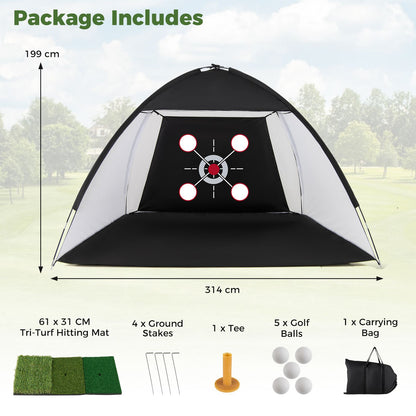 314 x 199 CM Golf Practice Net with Foldable Tri-Turf Mat and Carry Bag