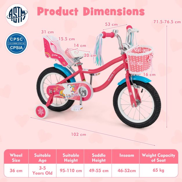 14 Inch Kids Bicycle with Training Wheels and Front Handbrake